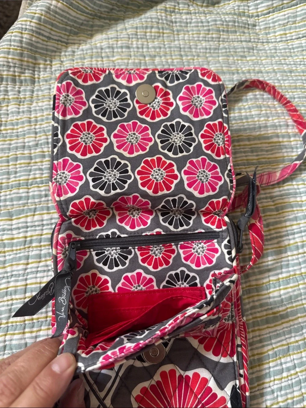 Vera Bradley Pink and Gray Floral Quilted Crossbody